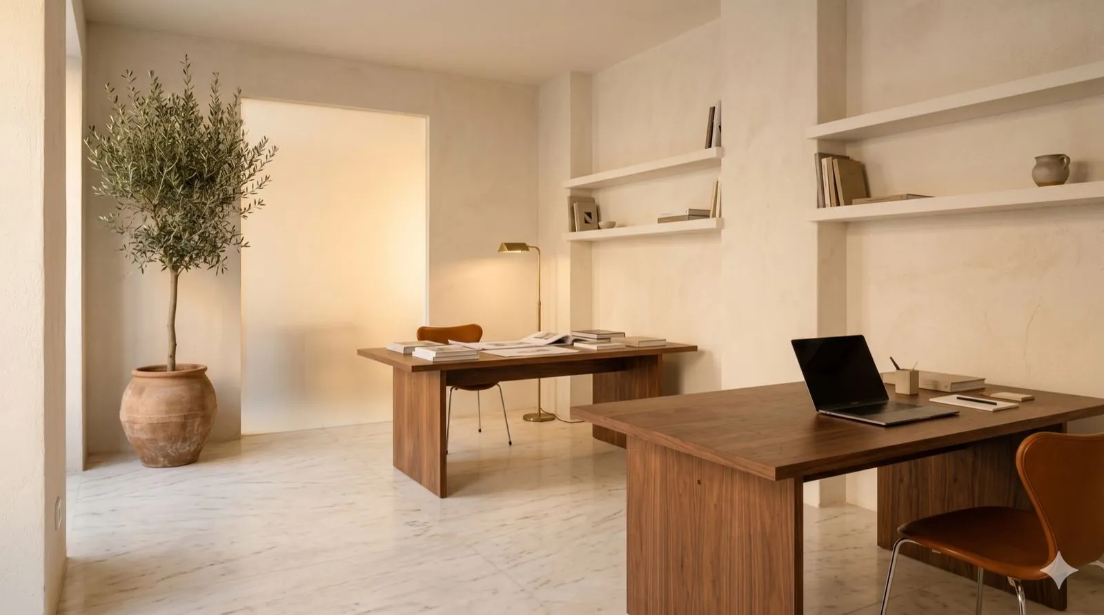 Estudio de Aureum Digital Studio: espacio de trabajo cálido y minimalista