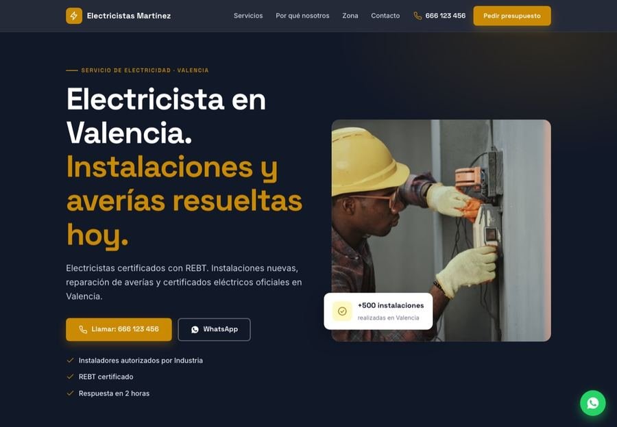 Modelo de web para electricista con urgencias